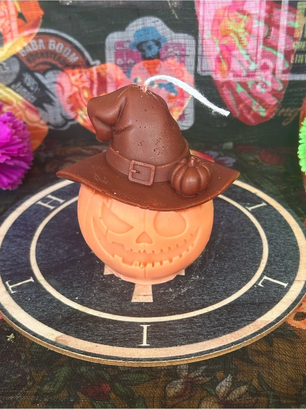 Handmade Rustic Pumpkin Witch Candle – Orange Jack-O’-Lantern
